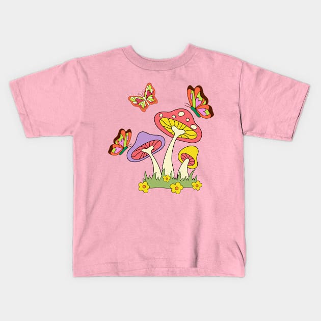 Mushrooms and Butterflies Kids T-Shirt by AJDesignsstuff